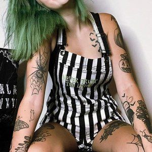 striped embroidered | goth overall